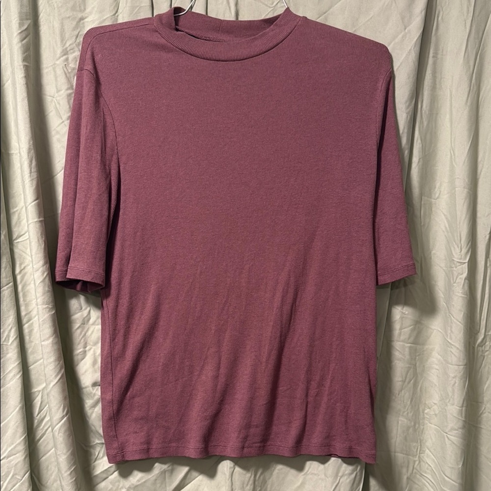 A New Day Women's Elbow Sleeve Mock Turtleneck Ribbed T-Shirt purple color - Picture 2 of 7